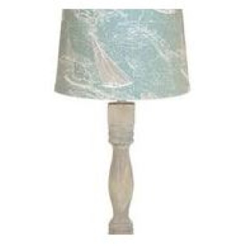 Distressed Washed wood Finish Table Lamp with Sail Away Printed Shade By Homeroots