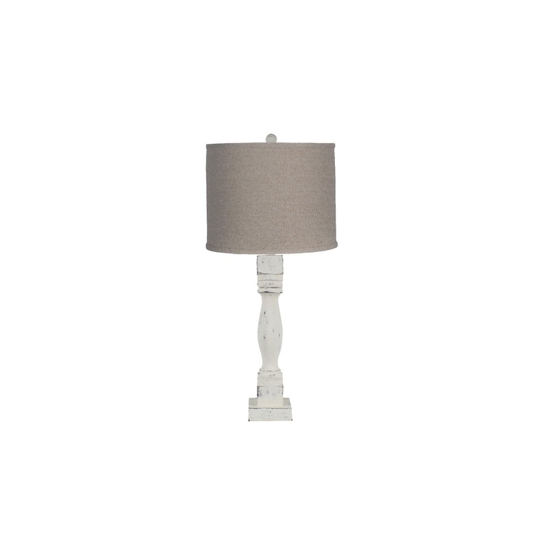Distressed White Table Lamp with Neutral Fabric Shade By Homeroots