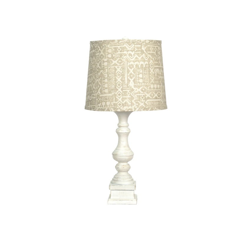 Distressed Whitewash Beige Batik Shade Table Lamp By Homeroots