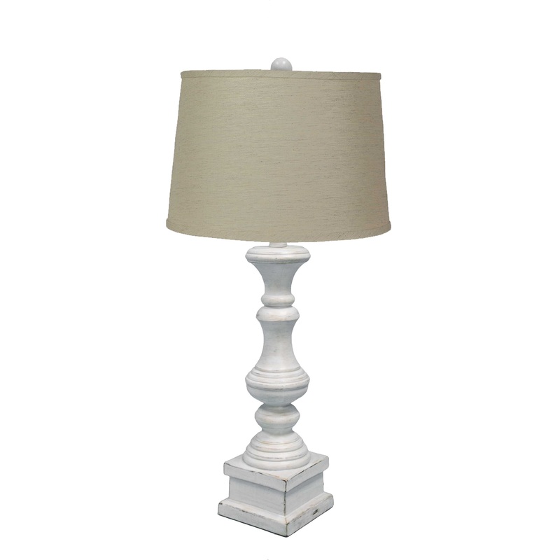 Distressed Whitewash Beige Shade Table Lamp By Homeroots