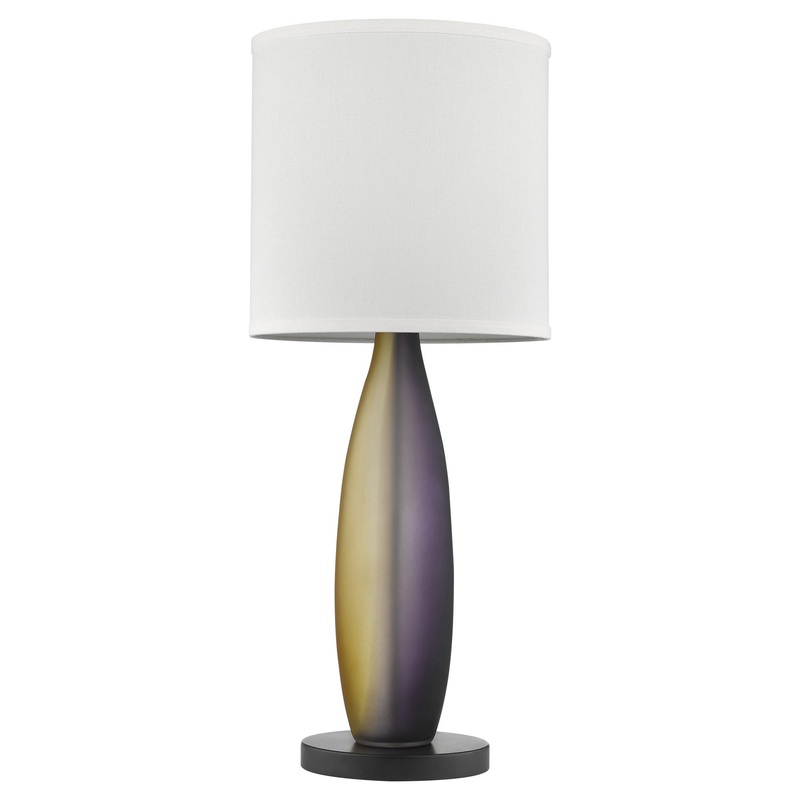 Elixer 1-Light Plum/Gold Frosted Glass And Ebony Lacquer Table Lamp With Lattice Cream Linen Shade By Homeroots