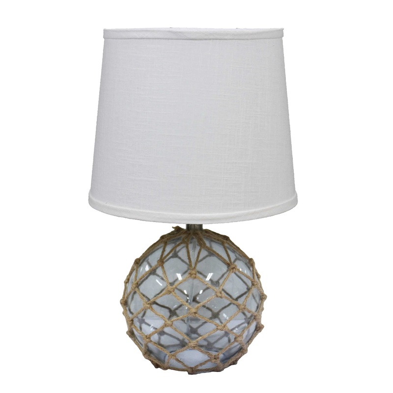 Glass and Net Finish Table Lamp with White Linen Shade By Homeroots