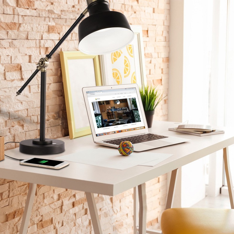 Matte Black and Antiqued Brass LED Adjustable Desk Lamp By Homeroots
