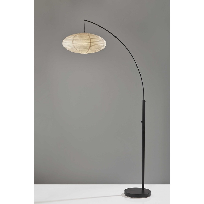 Paper Lantern Floor Lamp Black Metal Crescent Arm By Homeroots