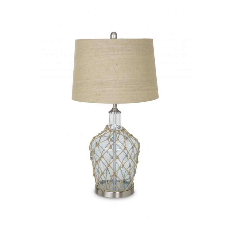Set of 2 Light Blue Bubble Glass Coastal Table Lamps By Homeroots