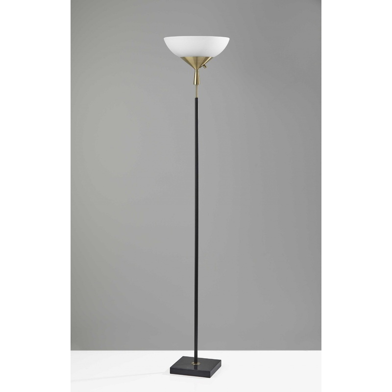 Sleek Torchiere Black Metal Frosted Alabaster Glass Shade By Homeroots