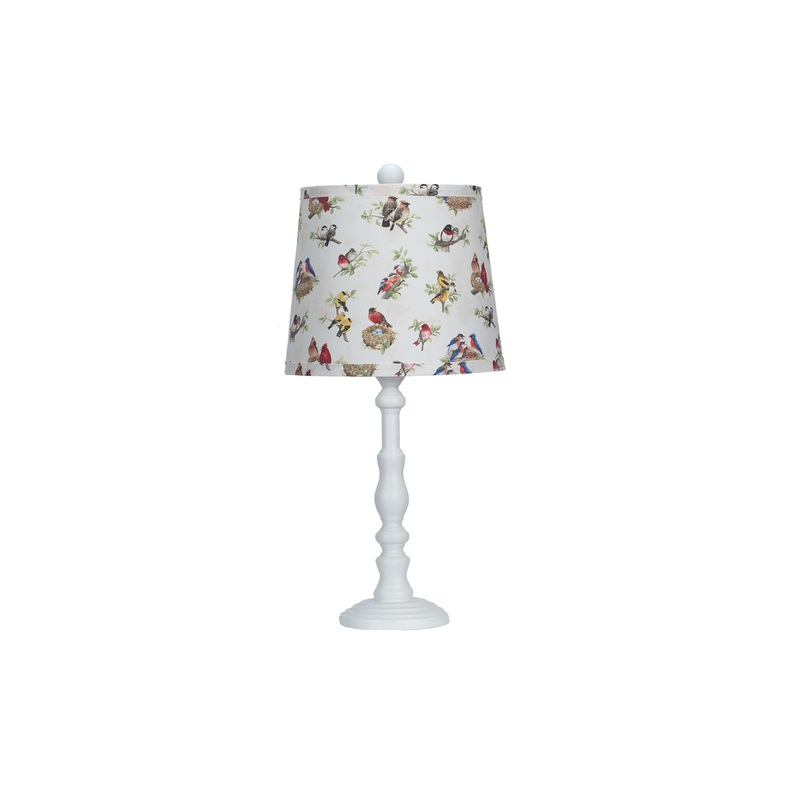White Traditional Table Lamp with Birds Printed Shade By Homeroots