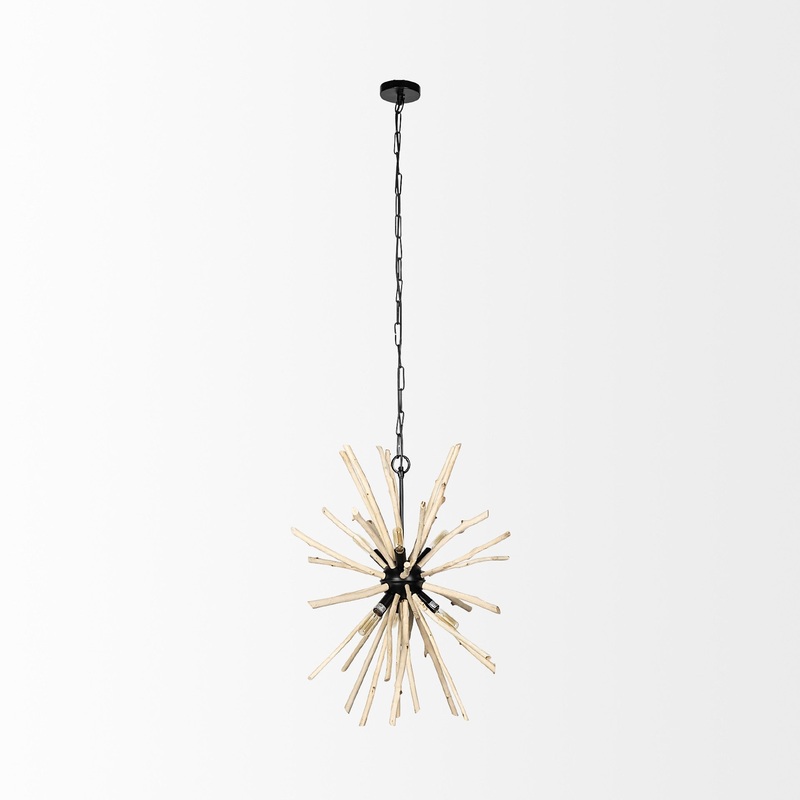 Wood and Metal Starburst Six Bulb Hanging Light By Homeroots