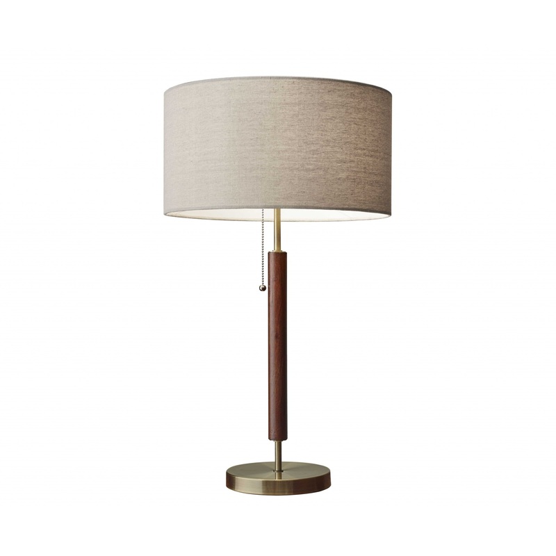 Antique Brass Metal and Walnut Wood Table Lamp By Homeroots