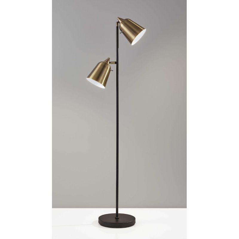 Black Metal Floor Lamp with Adjustable Antique Brass Shades By Homeroots