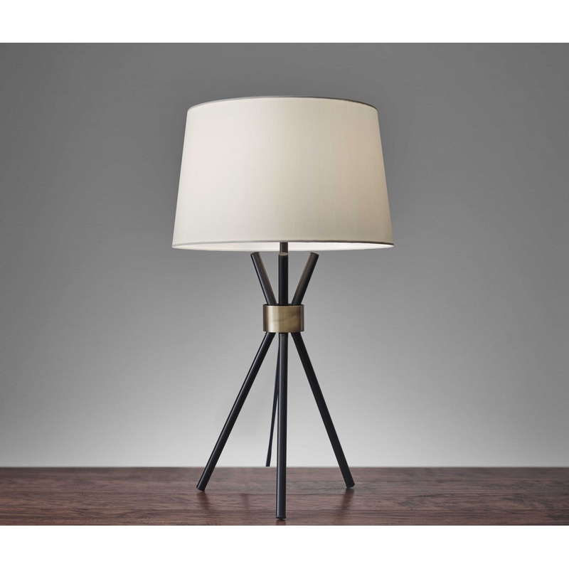 Black Metal Tripod Leg with Antique Brass Accent Table Lamp By Homeroots