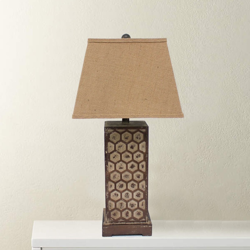 Brown Industrial With Honeycombed Metal Base - Table Lamp By Homeroots