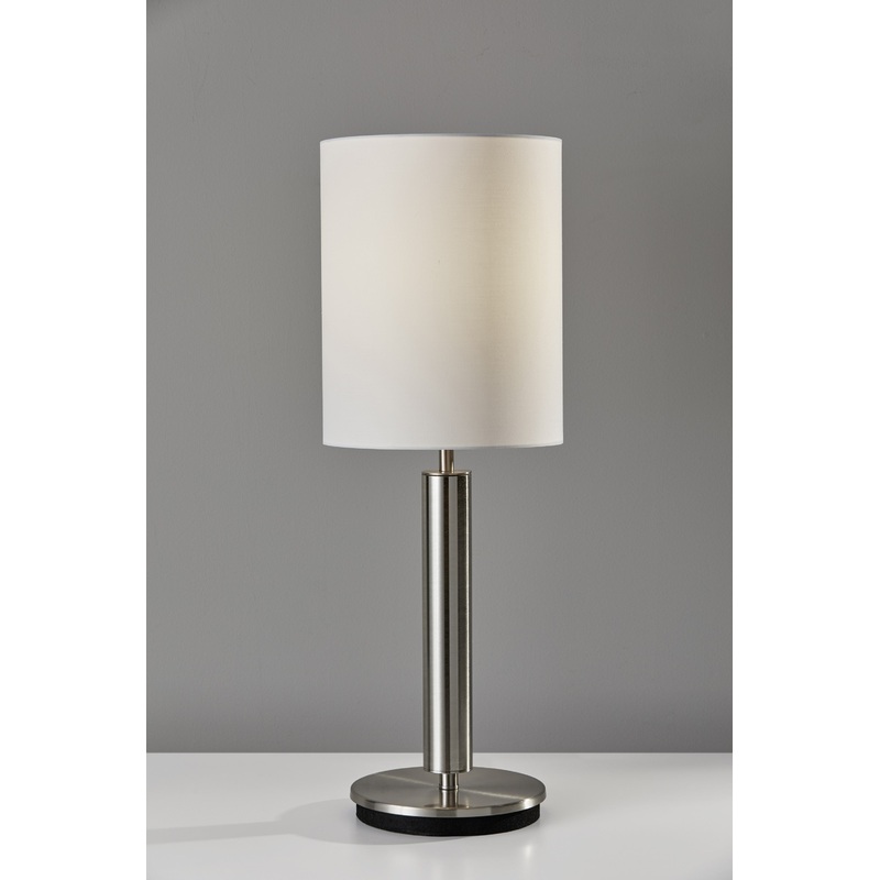 Brushed Steel Metal Stout Pole with Tall Silk Shade Table Lamp By Homeroots
