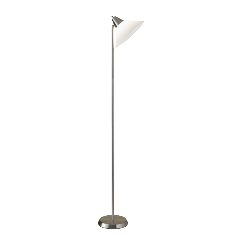 Elemental Brushed Steel Metal Torchiere with White Cone Shade By Homeroots