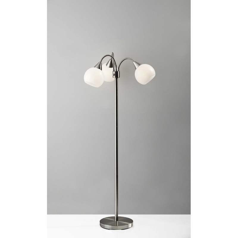 Floor Lamp Brushed Steel Metal Three Arm Adjustable Globes By Homeroots