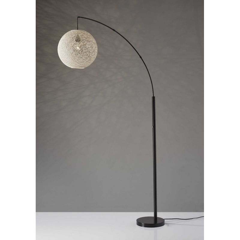 Floor Lamp with Bronze Metal Arc and Groovy Rattan String Ball Shade By Homeroots