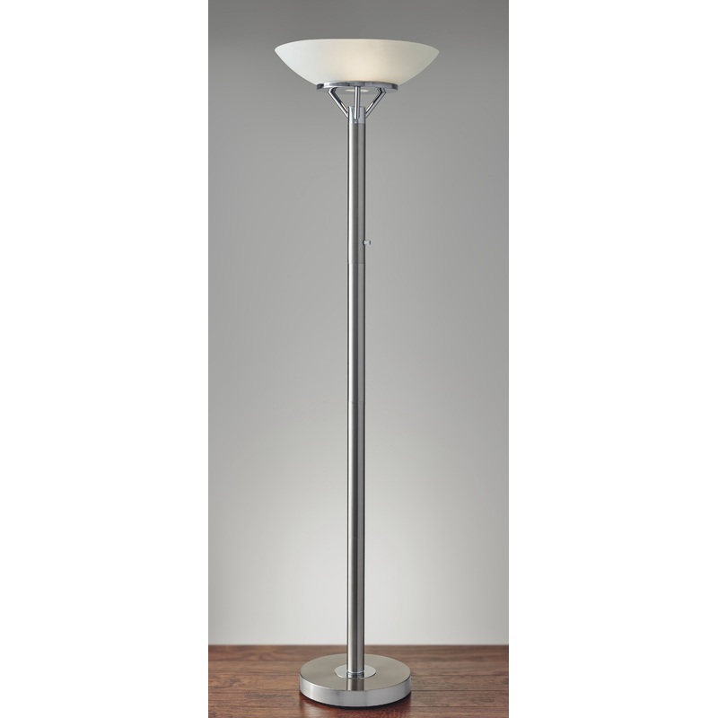 Frosted Glass Shade Uplighting Torchiere in Brushed Steel By Homeroots