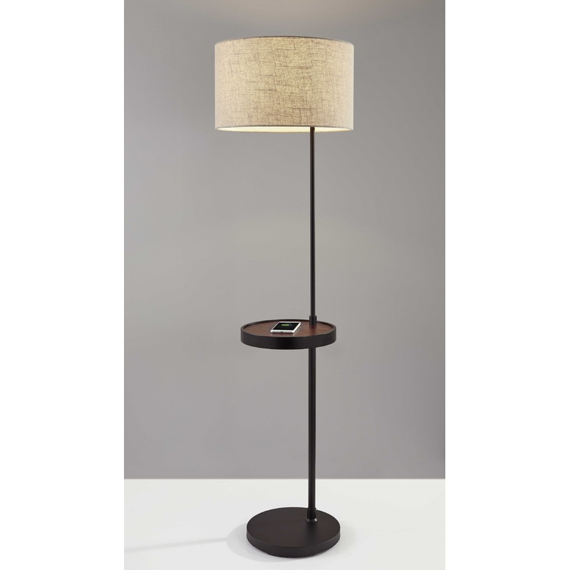 Matte Black Metal Floor Lamp With Wireless Charging Task Shelf By Homeroots - 372633