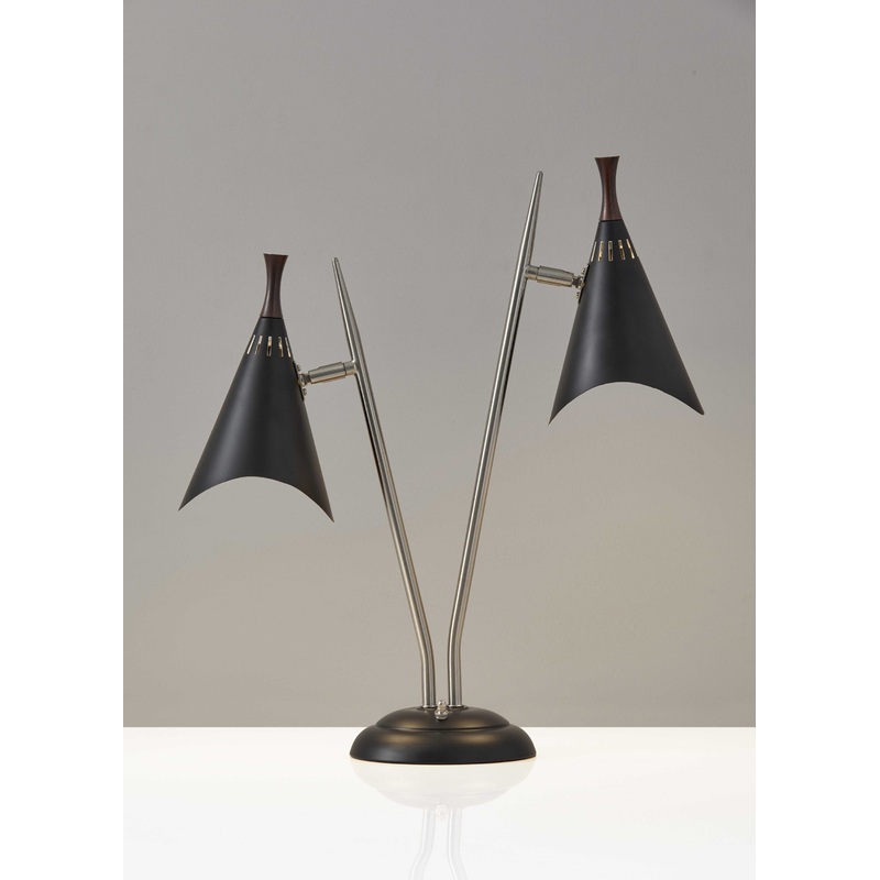 Matte Black Metal Two Light Desk Lamp Smart Outlet Compatible By Homeroots