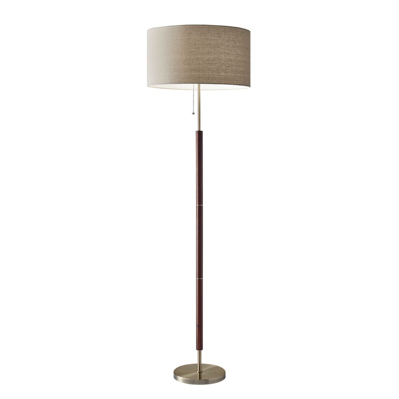 Mid-Century Modern Floor Lamp with Antique Brass and Walnut Wood Accents By Homeroots