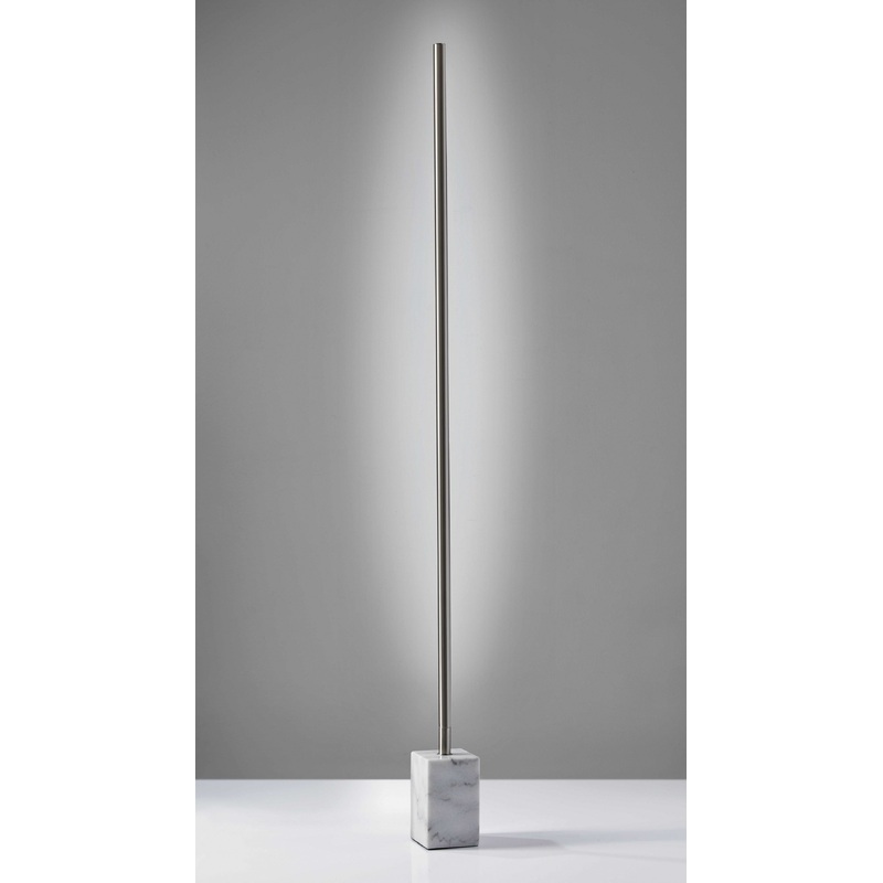 Minimalist Ambient Glow LED Floor Lamp with Dimmer in Brushed Steel and White Marble By Homeroots