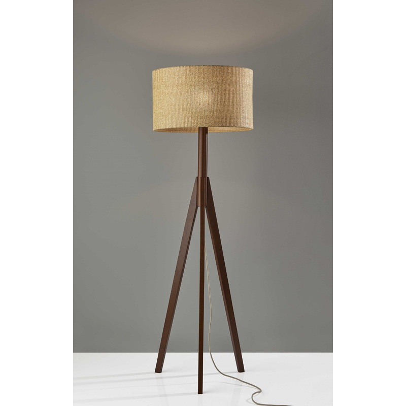 Natural Chunky Tripod Floor Lamp With Walnut Wood By Homeroots