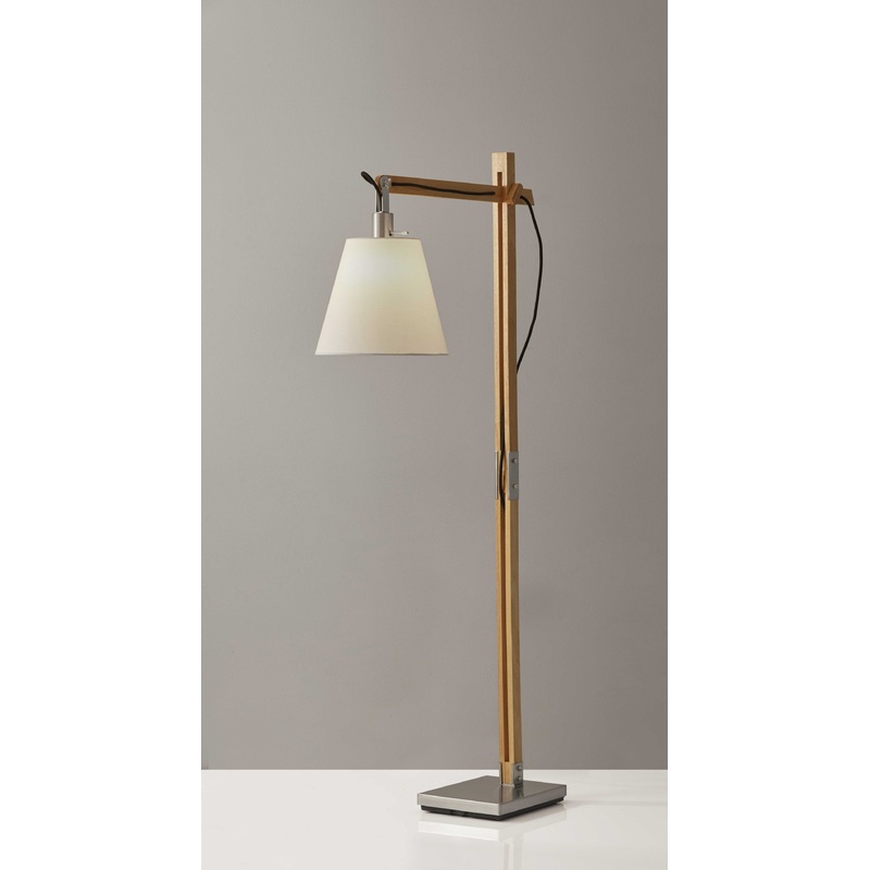 Natural Wood Floor Lamp with Adjustable Hinged Arm By Homeroots
