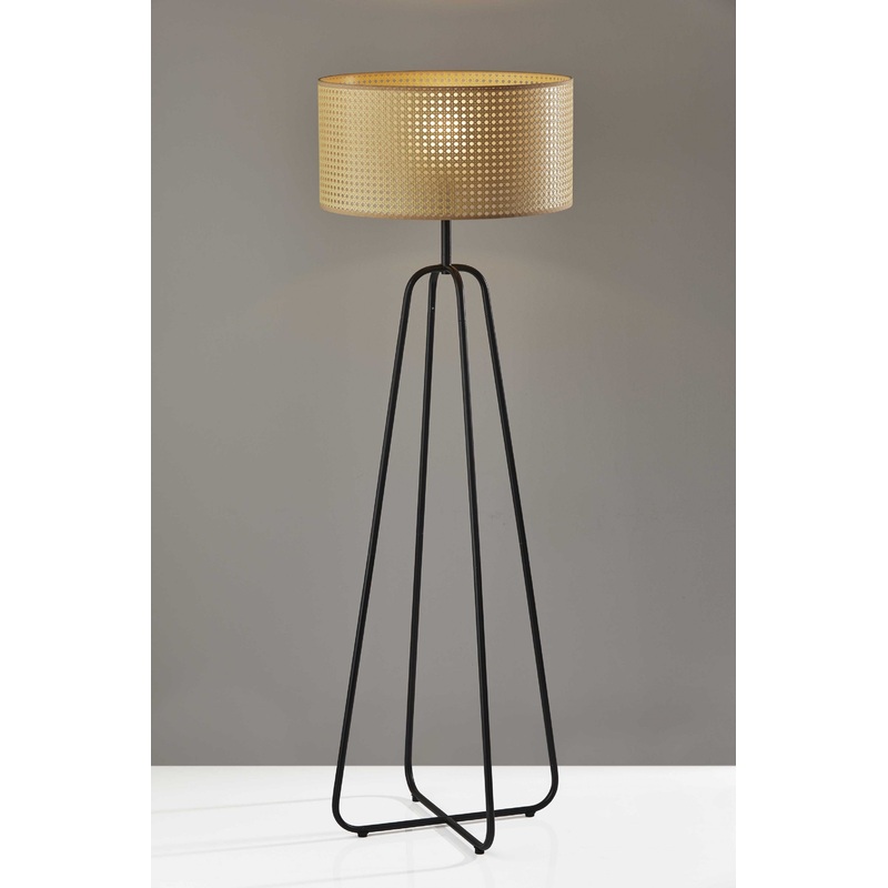 Open Cane Web Natural Shade Floor Lamp with Dark Bronze Base By Homeroots