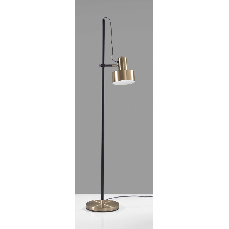 Retro Floor Lamp with Matte Black Pole and Adjustable Jumbo Antique Brass Metal Shade By Homeroots