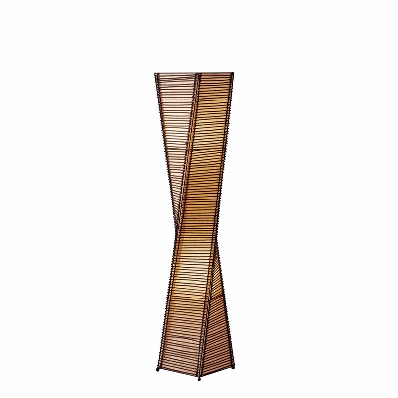 Sculptural Twist Floor Lamp with Black Cane Stick And Natural Paper Shade By Homeroots