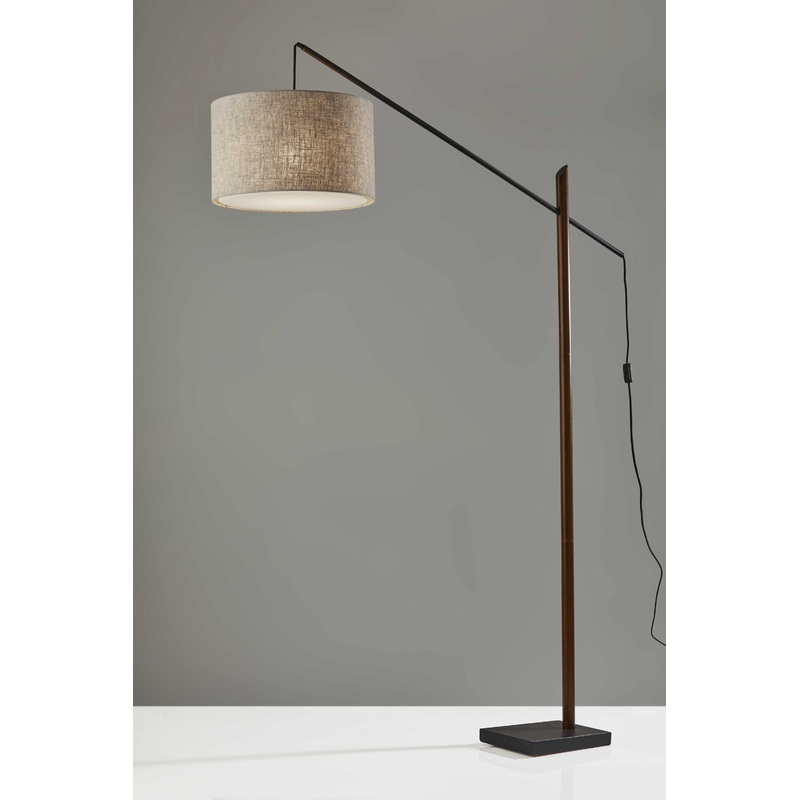 Sculptural Wood Floor Lamp with Adjustable Black Metal Arm By Homeroots