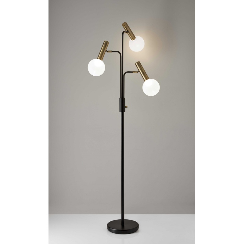 Sleek Black and Brass Finish LED 3-Arm Floor Lamp By Homeroots