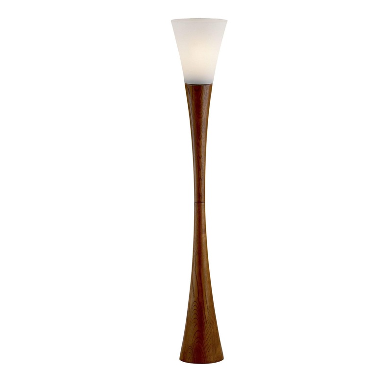 Sleek Walnut Wood Finished Floor Lamp with Frosted Glass Shade By Homeroots