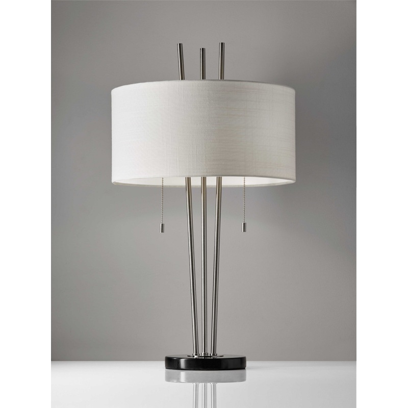 Stylish Triple Pole Brushed Steel Metal Table Lamp By Homeroots
