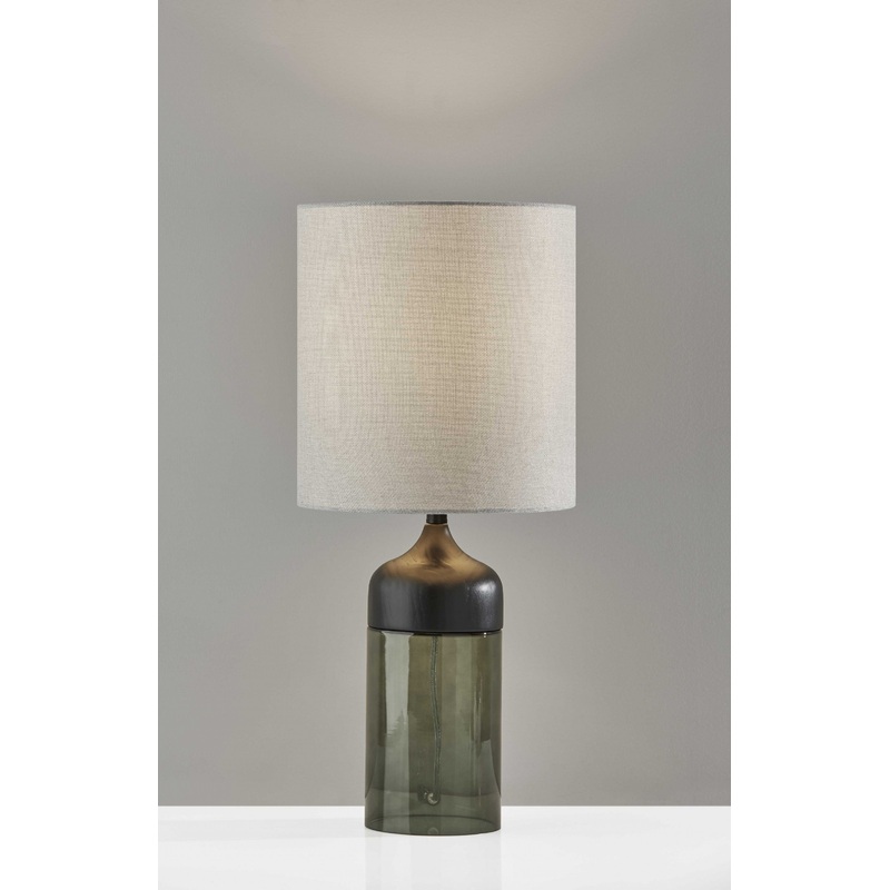 Tall Black Wood Smoked Glass Base with Lightly Textured Round Shade Table Lamp By Homeroots