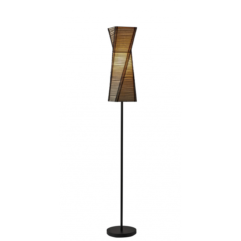 Tall Sculptural Twist Floor Lamp with Black Cane Stick And Natural Paper Shade By Homeroots