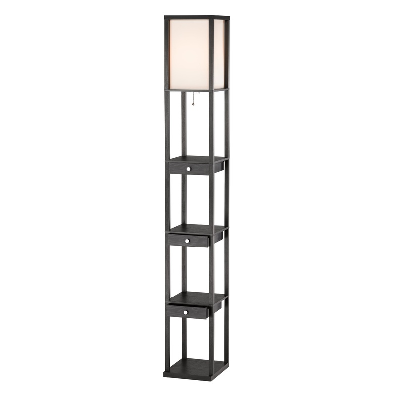 Three Drawer and Shelf Floor Lamp with Black Wood Finish By Homeroots