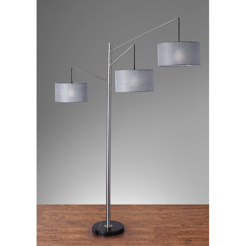 Three Light Floor Lamp Brushed Metal Swing Arms By Homeroots