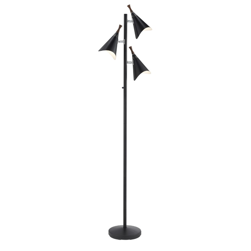Three Light Floor Lamp in Matte Black Metal By Homeroots