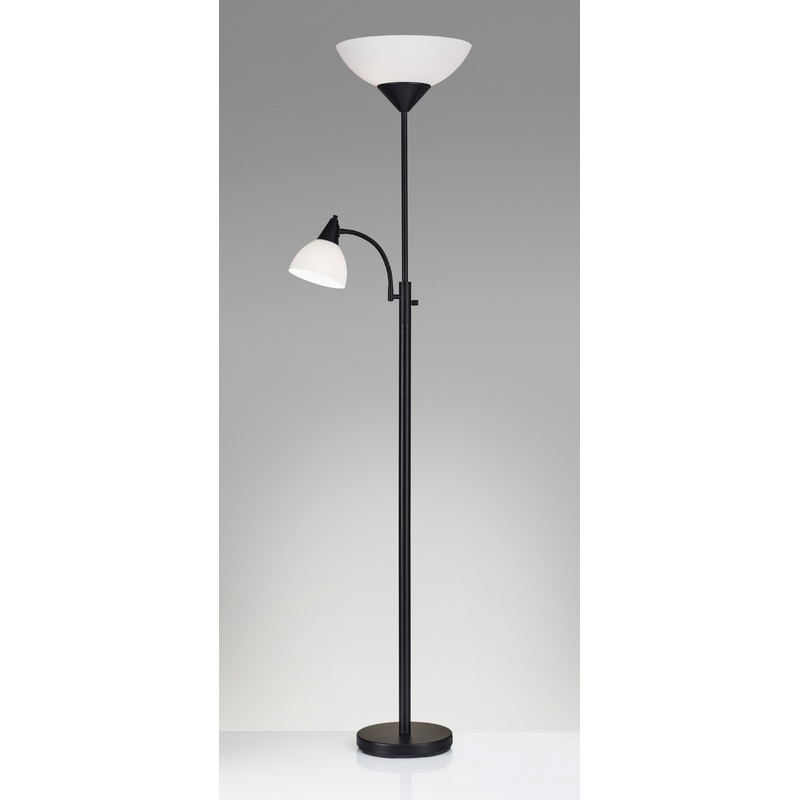 Torchiere Plus Chairside Floor Lamp in Black Metal By Homeroots