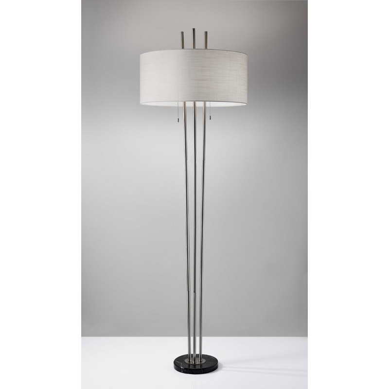Triple Steel Pole Floor Lamp with Stylish Floating White Fabric Shade Silhouette By Homeroots
