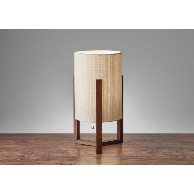 Walnut Wood Finish Cylindrical Linen Shade Table Lamp By Homeroots