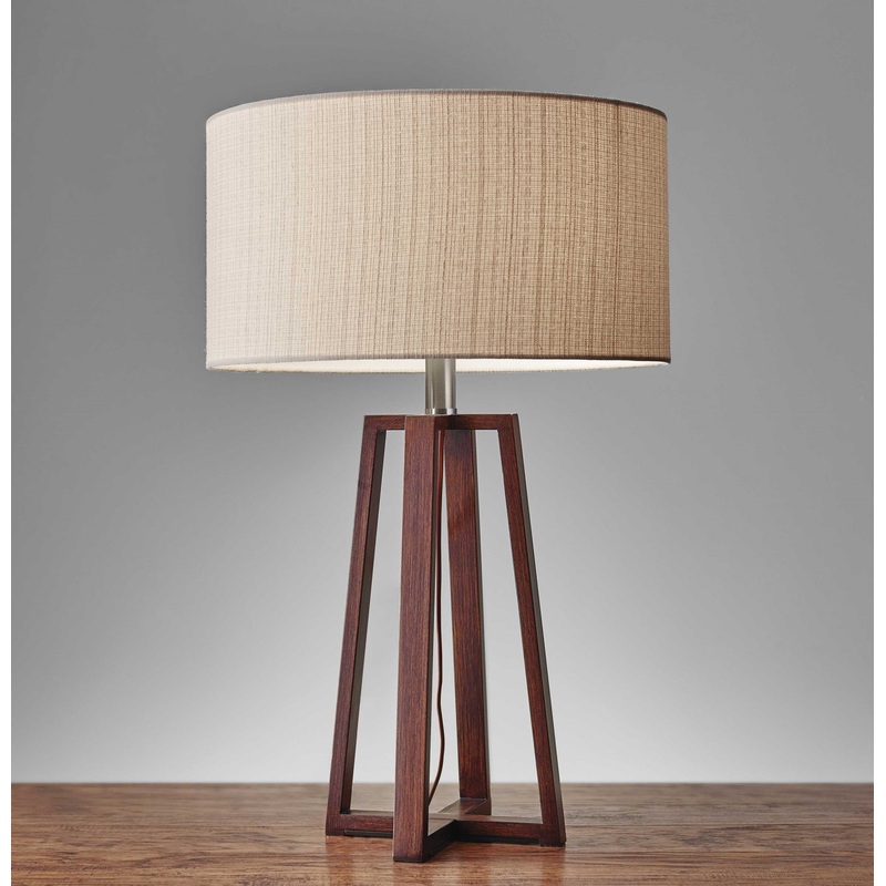 Walnut Wood Finish Linen Fabric Shade Table Lamp By Homeroots