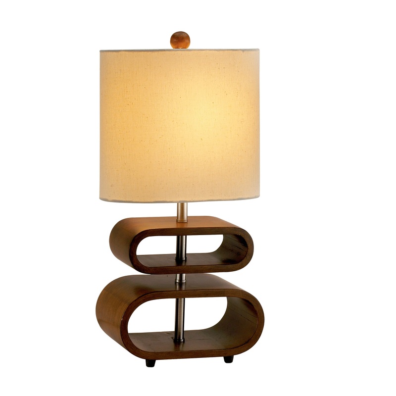 Walnut Wood Finish Stacked Bentwood Ovals with Natural Fabric Oval Shade Table Lamp By Homeroots