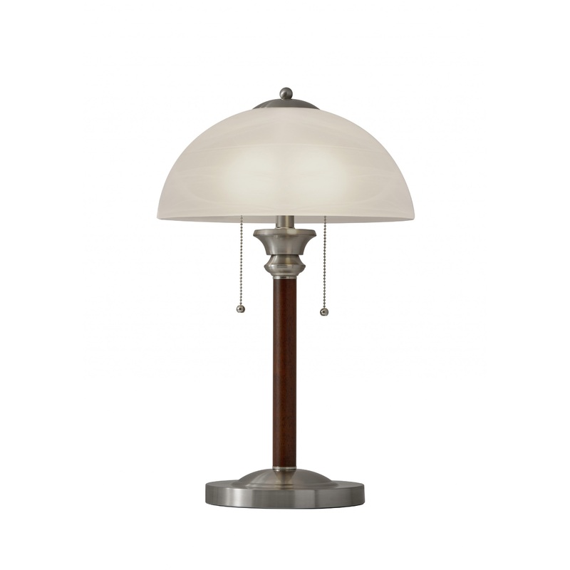 Walnut Wood with Milky Frosted Glass Dome Shade Table Lamp By Homeroots
