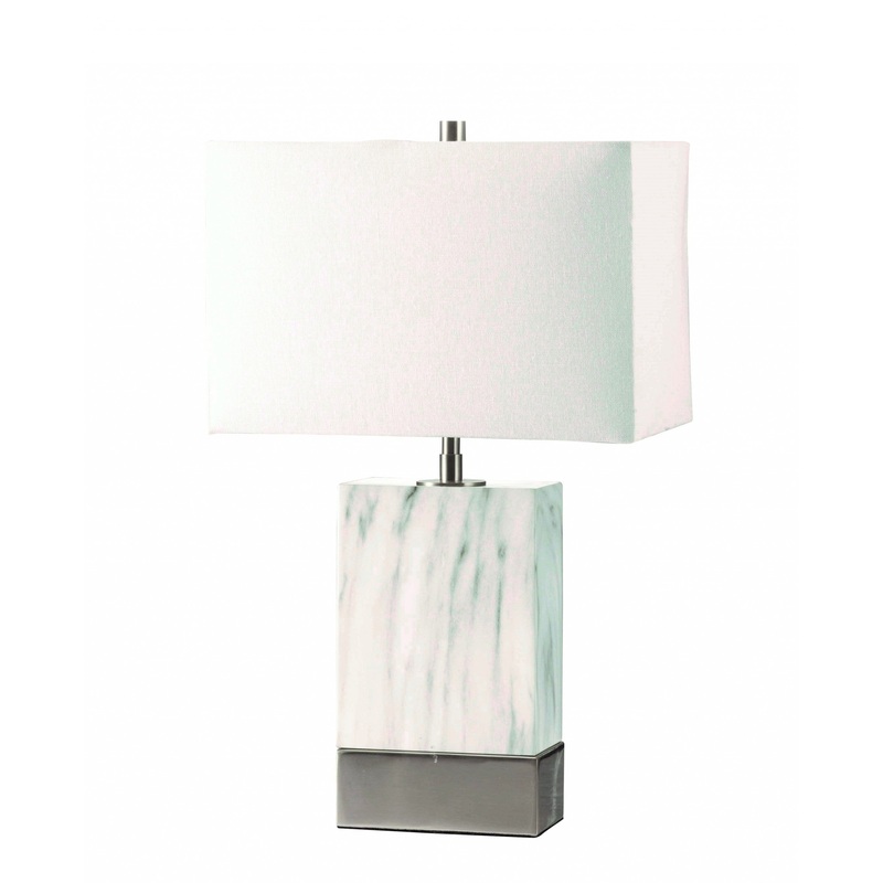 White Marble & Brushed Nickel Table Lamp By Homeroots
