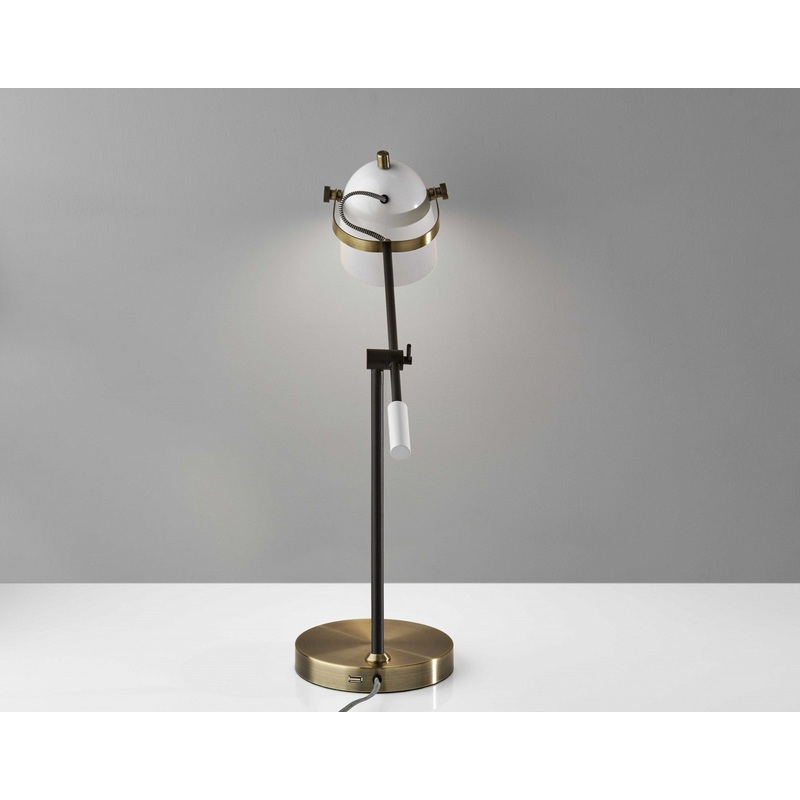 White Metal Adjustable Arm and Shade USB Port Desk Lamp By Homeroots
