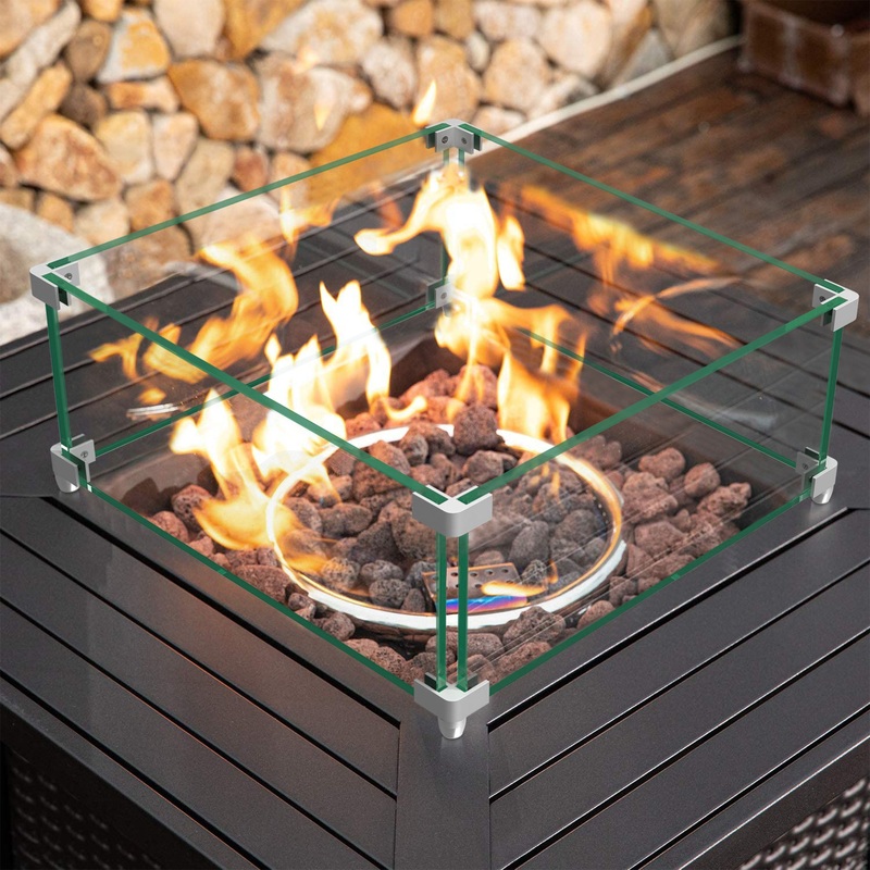 14" Square Glass Fire Pit Flame Protector By Homeroots