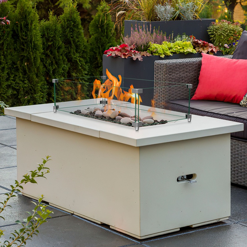 24" Rectangular Glass Fire Pit Flame Protector By Homeroots