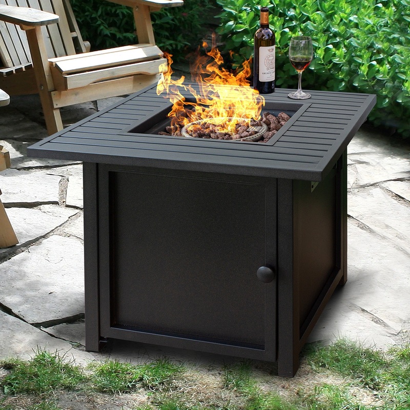 30" Brown Square Slat Top Fire Pit Table with Lid By Homeroots